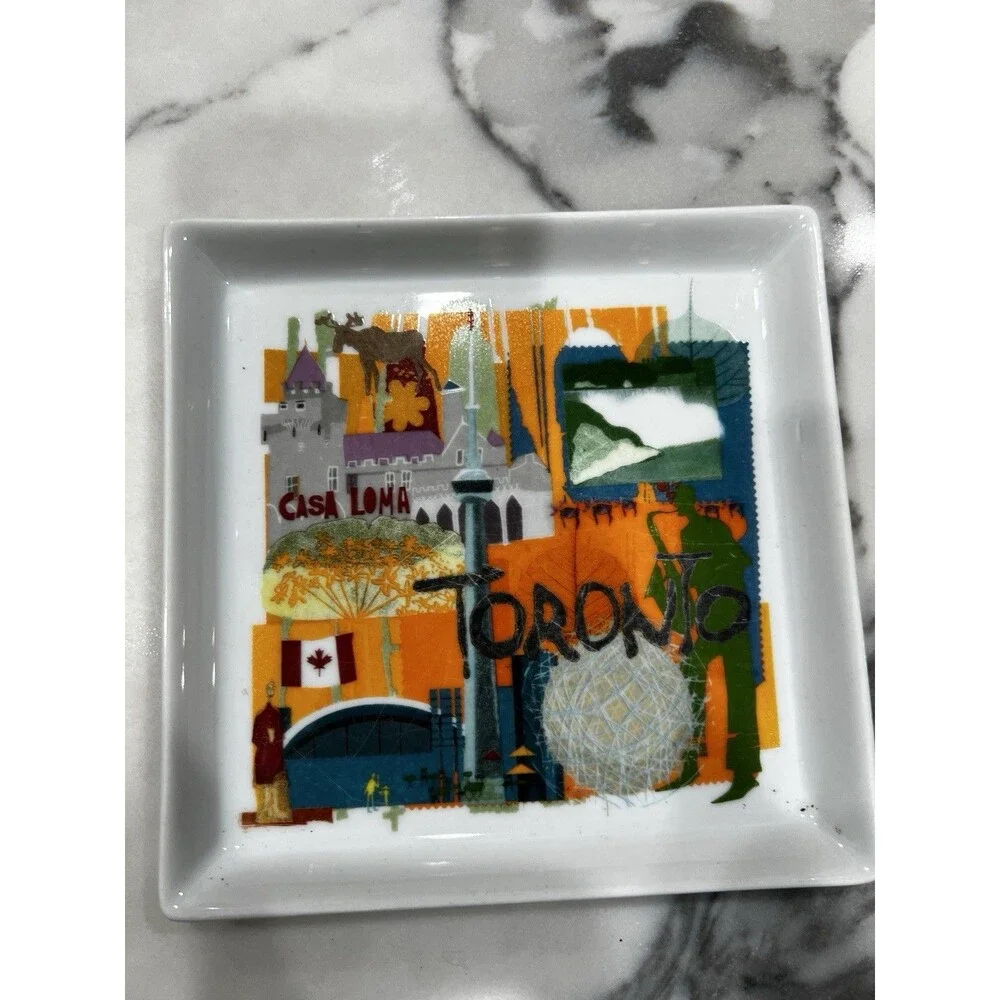 Crate & Barrel Road Trip Ceramic Appetizer Square Plate dish table Toronto